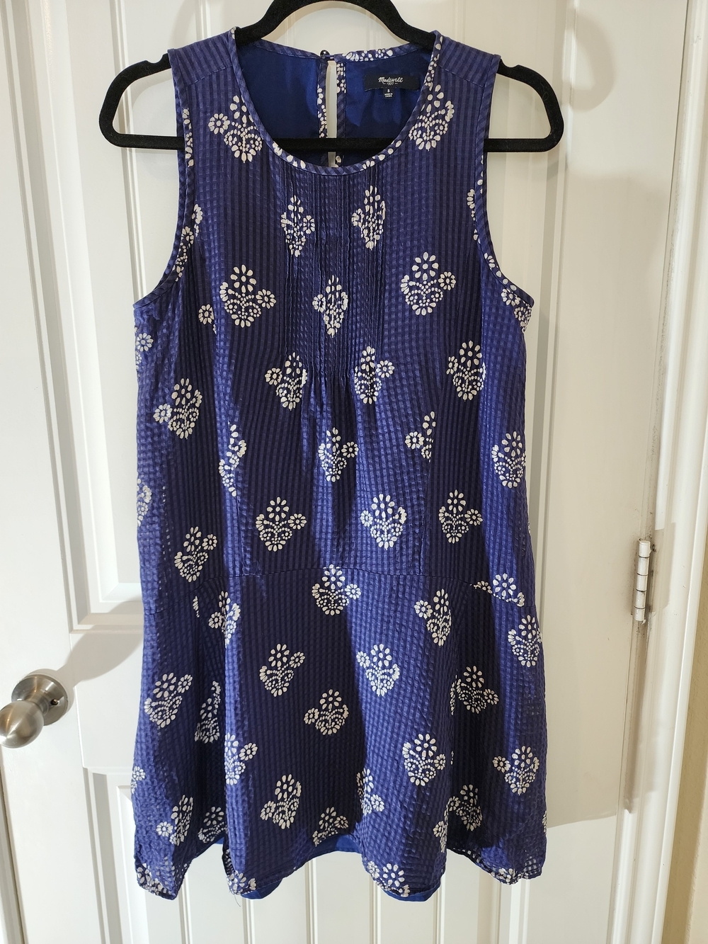 Madewell Skyscape Flower Stamp Shift Dress Blue Silk Cotton Blend Size Small - Picture 2 of 14